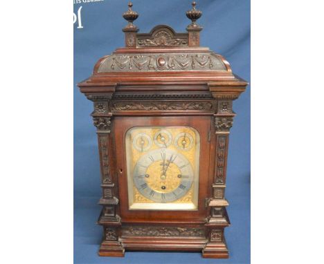 Victorian/Edwardian bracket clock in a mahogany case with silver &amp; gilt dial with Westminster &amp; Whittington chimes Ht