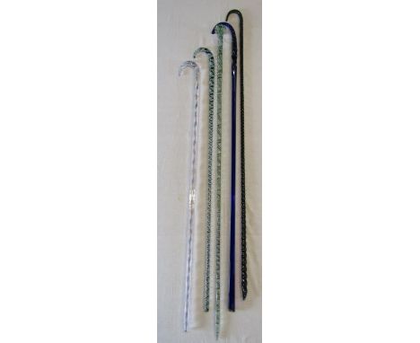 5 glass canes - long pale green glass walking stick - clear glass walking stick containing red, white and blue spiralling - b