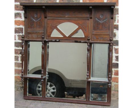 Victorian mahogany overmantel mirror with display shelves W 94cm Ht 99cm