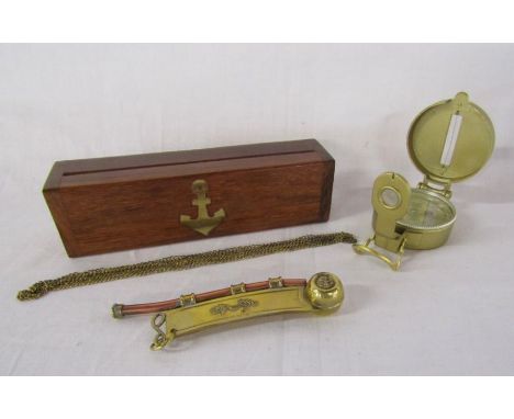 Boxed bosun's&nbsp; / boatswain's whistle and engineer directional pocket compass