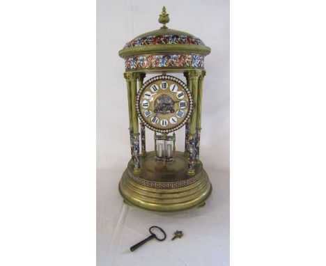 A French gilt brass and cloisonné&nbsp;enamel circular portico on Corinthian columns mantel&nbsp;clock approx. 50cm high&nbsp