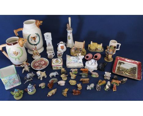 Selection of crested china, David Winter &amp; Lilliput Lane cottages, fairing, Hummel figure boy on a swing, Wade Whimsies, 