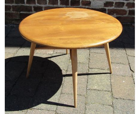 Small Ercol drop leaf table in light elm approx. 40cm high &amp; 60cm diam.