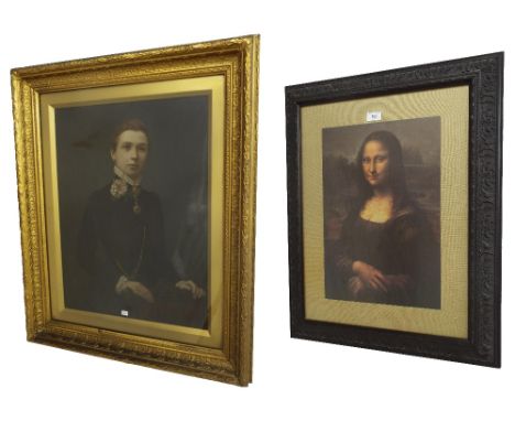 19th century School - portrait of a lady, overpainted photograph, within a gilt gesso moulded frame, 32" x 26" overall; toget