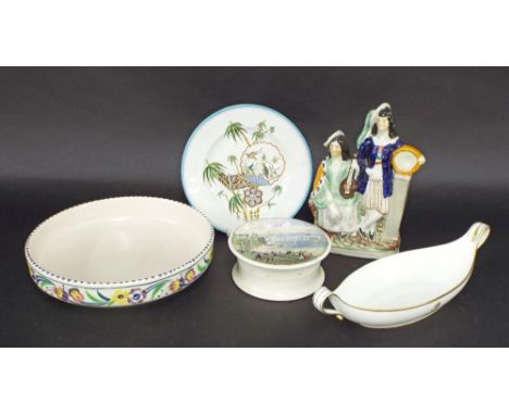 Mixed ceramics lot to include Pratt Ware lid and pot decorated with 'The New Jetty and Pier, Margate', 6" diameter; together 