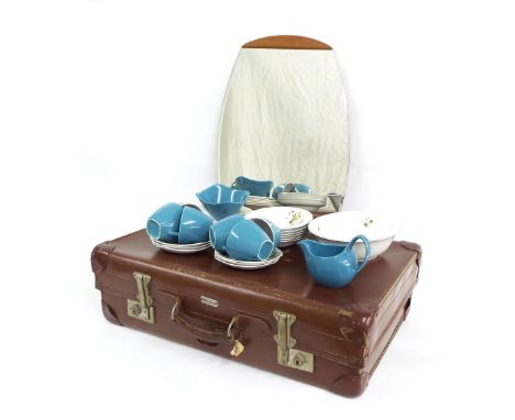 Midwinter Stylecraft fashion shape tea service, 10-66, Alfred Meakin dessert service, wall mirror and a Pioneer luggage suitc