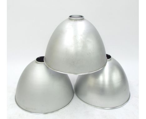 Three large circular silvered metal bowl light shades, 23" diameter, 15.5" high