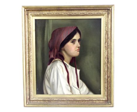 After Charles Sillem Lidderdale (19th century) - portrait of a girl, head and shoulders wearing a white dress and crimson bon
