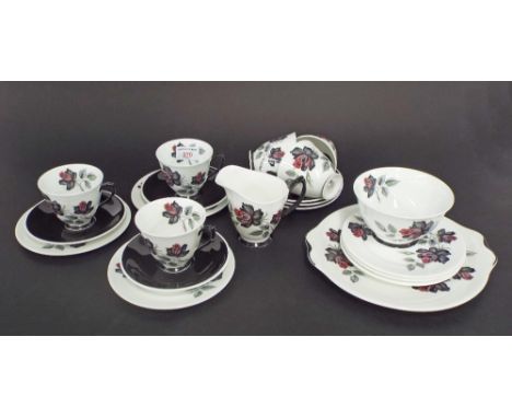 Royal Albert 'Masquerade' part tea service comprising six trios, sandwich plate, milk jug and sucrier 