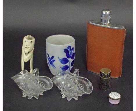 Mixed cabinet lot to include antique enamel box, possibly by Bilston, the lid inscribed 'True Friends Have No Ends', two glas