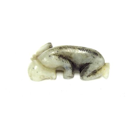 Chinese jade figure of a recumbent monkey, 2" long