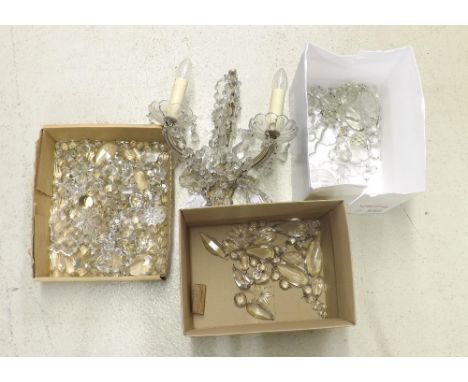 Venetian glass twin branch wall light with various prismatic glass drops