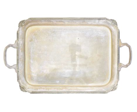 A George VI silver twin handled tray, Viner's Ltd, Sheffield, 1936, 54.5 x 34.3cm, gross weight 68.13ozt.Condition report: Ov