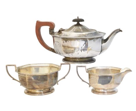 A George VI silver three piece teaset, Adie Brothers Ltd, Chester, 1938, gross weight 29.04ozt.Condition report: Overall cond