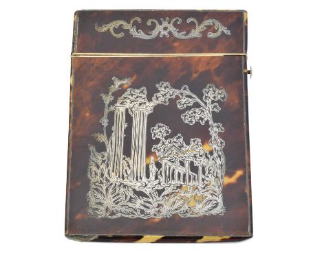 A Victorian tortoiseshell and silver inlaid card case, 10 x 7.5 x 1.5cm.Condition report: Overall condition fairSome losses t