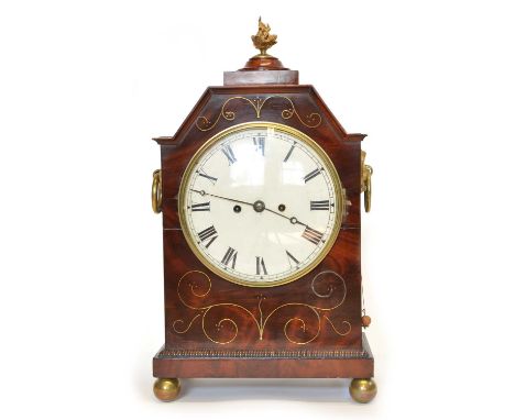 Early 19th-century bracket clock, twin fuse, 8-day movement with anchor escapement striking on single bell, white painted dia