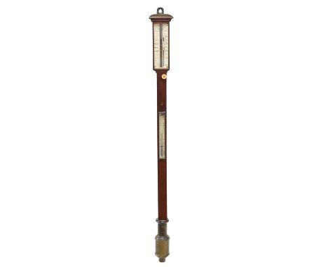 Stick barometer signed Keohan, London, bevelled glass, ivory gauge with vernia, mahogany case containing thermometer, brass c