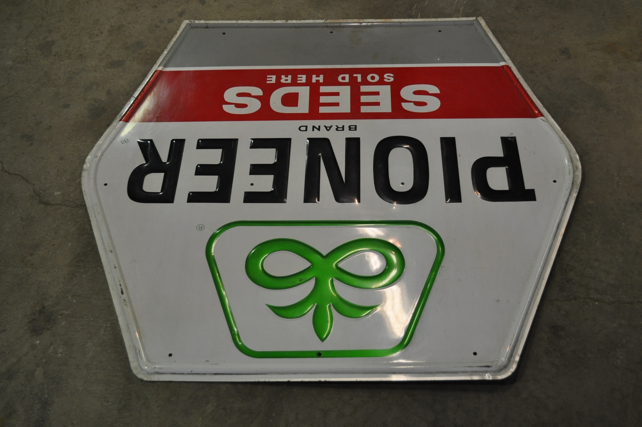 Pioneer Seed metal sign, 47 1/2" wide x 44"H