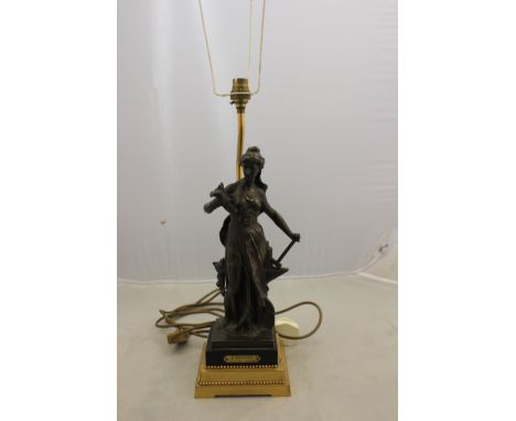 An early 20th Century bronzed spelter and gilt metal table lamp, 'L'Industrie, par Germain', height 45cm