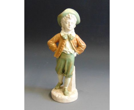 A rare Hadley Worcester figure of a boy standing by a column, circa 1875-94, incised 'Hadley' on column, 18cm highCondition: 