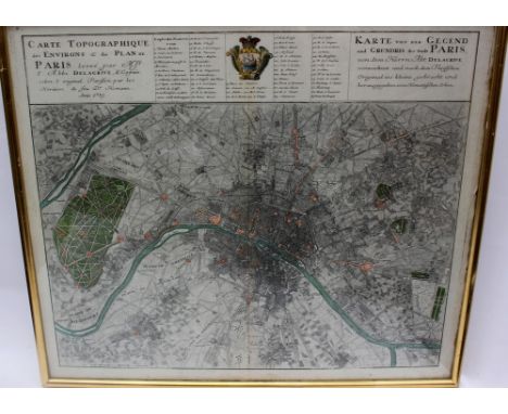 Homann, Johann Baptist (1664-1724). 18th-century map/plan of Paris, hand-coloured copper-engraving on laid/chain-lined paper,