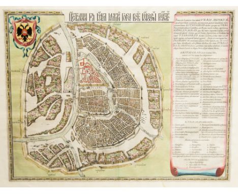 Blaeu, Joan (1596-1673). 17th-century maps of the Moscow Kremlin in Russia, a pair, hand-coloured copper-engravings on laid/c