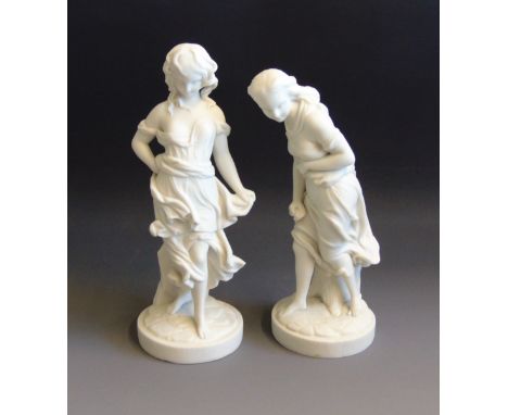 A pair of Royal Worcester parian figures of 'Before and After The Wind', circa 1870, impressed mark, 25cm and 28cm high (2)Co