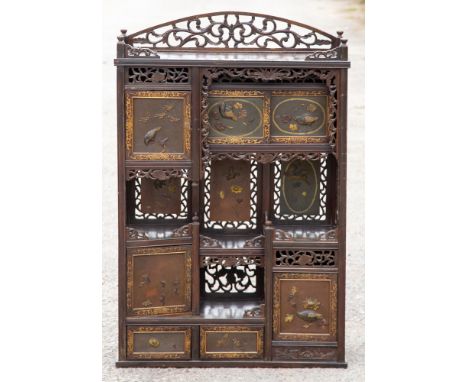 A 19th Century Chinese carved and lacquered side cabinet, pierced gallery top, 108cm high