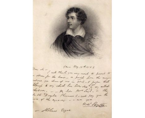 An early Victorian scrapbook/album of etchings and sketches, featuring a pencil drawing of Lord Byron with handwritten messag