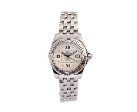 Breitling, a lady's steel Breitling wristwatch, 3cm circular champagne diamond set dial with Roman numerals and date aperture