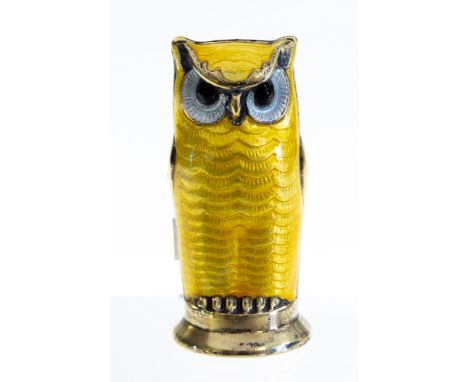 A 20th Century Norwegian silver and yellow enamel owl pepperette,by David Anderson, stamped 