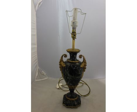 A 20th Century black/green veined marble table lamp base, of Neo-classical design, cast gilt metal mounts, height 50cm