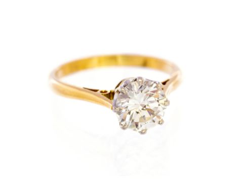 A diamond solitaire ring, the round brilliant-cut diamond weighing approx 1.35ct, assessed colour approx I/J, assessed clarit