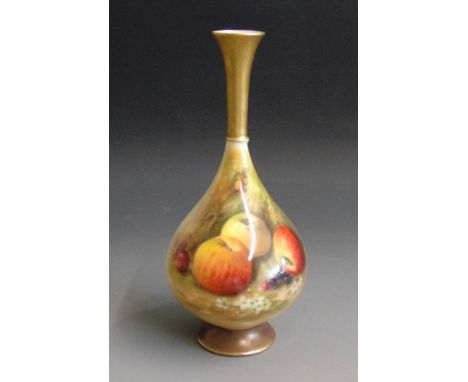 A Royal Worcester vase painted with apples  and berries on a mossy ground, signed Ricketts, circa 1930 date code,   21.5cm hi