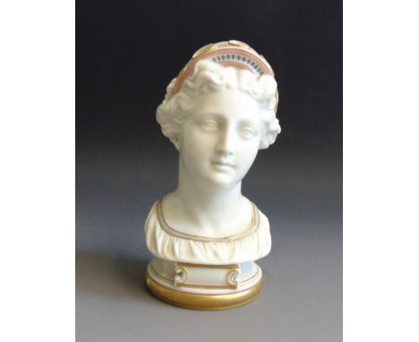 A rare Royal Worcester flower holder in in form of a bust of a young woman, circa 1880-90, green mark, 19cm highCondition: gi