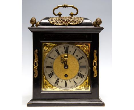 Thomas Farmer, London, a William III bracket clock by Thomas Farmer, London, circa 1700, ebonised case with caddy top, swing 
