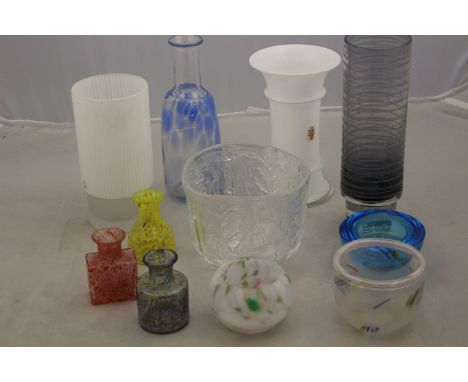 Eleven pieces of Scandic glass, including an 'opal' vase by Michael Bang, a Sea Glasbruk vase, an orrefors vase, aKosta Boda 