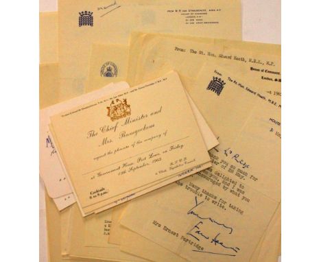 British Political History Interest. A collection of autograph letters from various political figures, including Edward Heath;