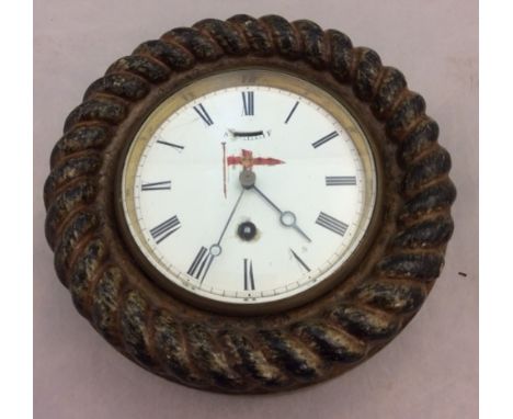 An early 20th Century circular oak cased clock, circular white enamel dial, Roman numerals, painted with The Royal Yacht Squa