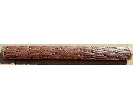 A tall 19th Century split columnal architectural decorated walnut eawing, with 'Acorn and leaf' repeats. 166cm height x 18cm 