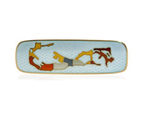 David Anderson, a Norwegian modernist silver and enamel brooch, depicting the map of Norway in tones of red, yellow and grey,
