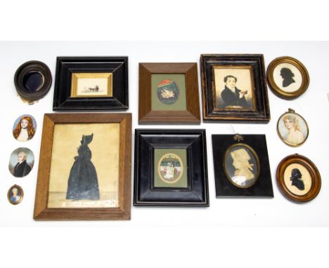 A parcel of assorted antique portrait miniatures, to include one of Miss Elizabeth Rushout (?), a miniature of dandy, silhoue