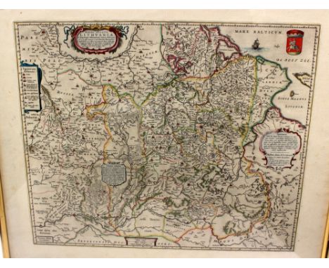 Blaeu, Joan (1596-1673). Rare 17th-century map of Lithuania, hand-coloured copper-engraving on laid/chain-lined paper, wide m