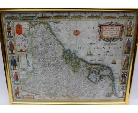 Speed, John (1552-1629). 17th-century map of the Low Countries ('Ye XVII Provinces of Low Germanie'), showing Belgium and the