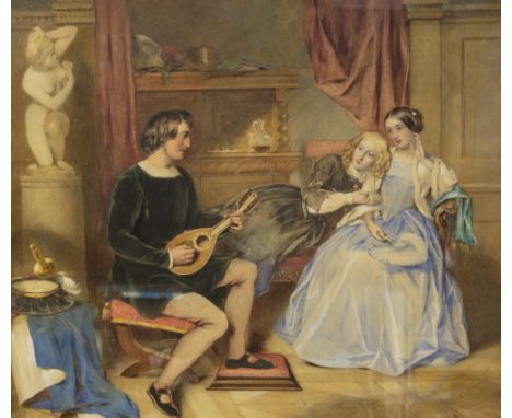 R..H.. Giles (British, Exh.1826-1876), 'Springtime of Youth', signed and inscribed on old labels verso, watercolour, 60 by 70