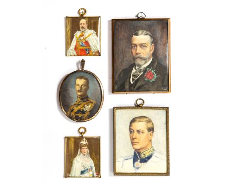 Five Royal subject portrait miniatures, early 20th Century, to include The Duke of Clarence, HM King George V, HM King Edward