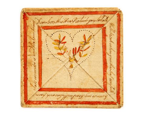 Folk Art: A handmade 18th-century Valentine's card, a "love token" or "puzzle purse", ink & watercolour on laid/chain-lined p