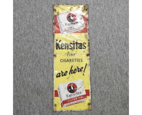 A vintage painted tin advertising sign, for Kensitas Fine Cigarettes