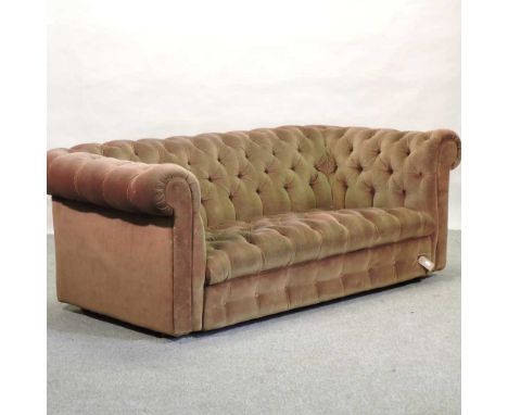 An early 20th century green upholstered chesterfield sofa181w x 86d x 67h cm