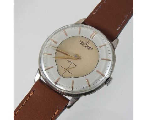 A 1940's Breitling Cadette gentleman's wristwatch, having a signed teardrop dial, with baton hours, on a later brown leather 